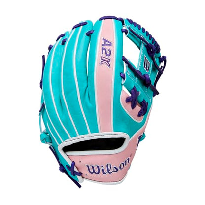 Wilson Winter 2025 A2K® Baseball Gloves - color: Teal/Pink/Purple, size: Infield - 11.5"