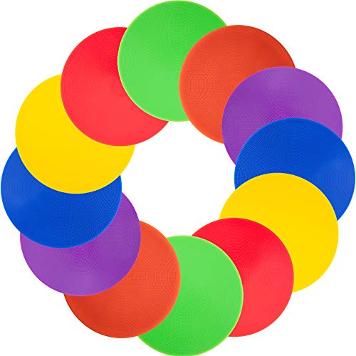 Spot Markers 9/10 Inch Floor dots Non-Slip Rubber Agility Markers Flat Field Cones for Gym/PE Soccer Football, Basketball Training Markers,School Activities, Exercise Drills, Dance Practice - style: 10 inch 12Pcs(6 Colors)