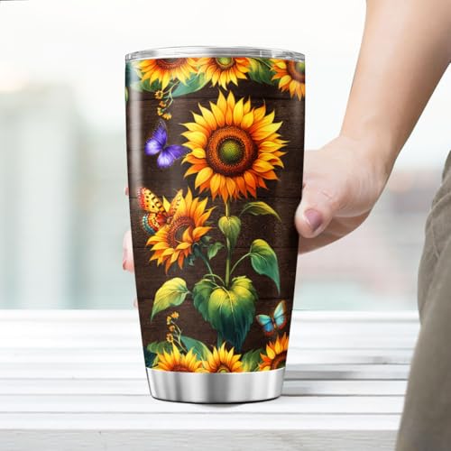 Sunflower Inspirational Gift Tumbler for Women, 20oz Stainless Steel Insulated Travel Mug with Motivational Quote, Floral Coffee Cup for Daughter Mom Teacher Birthday Holiday - color: Patriotic Dad N1