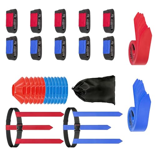 Adjustable Waist Flags for Team Games with 30 Markers and 6 Cones Perfect for Outdoor Activities Thin Football Practice - color: 10 Team Members
