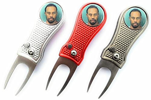 Tiger Woods Mugshot Golf Divot Repair Tool with Ball Marker - Foldable Switchblade Design (Black)