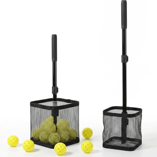 Pickleball Picker Upper 20+ Ball Capacity Foldable Pickleball Hopper Storage Basket Telescopic Handle Ball Retriever for No Bending Lightweight Pickleball Accessories for Coaches Players