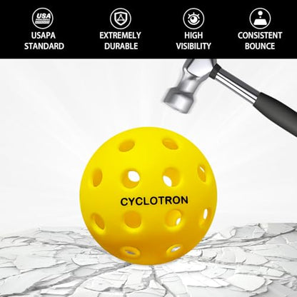 cyclotron 6-Pack Premium Pickleball Balls - USAP Approved, 40 Holes Outdoor/Indoor Pickle Balls with Bag, Perfectly Balanced, High Bounce True Flight, Pickle Ball for Tournament Play - color: yellow