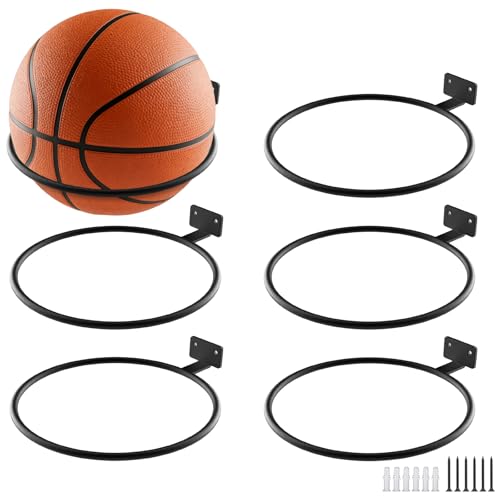 6Pack Mounted Ball Wall Storage Display Universal Ball Rack Metal Black Rack Holder Space Saver for Basketball Football Volleyball Soccer - size: 6Pack, style: Style-2