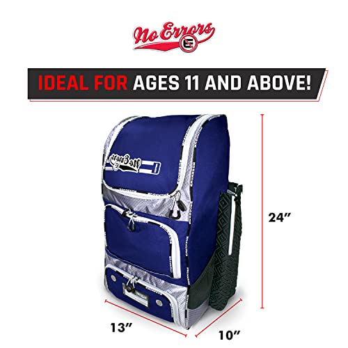 No Errors Top Pick Baseball Backpack for Kids - Heavy Duty Youth Baseball and Softball Bag with Fence Hooks - Dual Glove and Bat Compartments - color: Royal Blue
