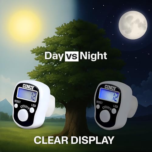 CINCY Clicker Counter with LED for Day & Night Use | Instant Reset, Accurate & Quiet, Long Battery Life | for People, Laps, Pitch, Golf, Baseball, Fish Counting, for Prayer, Everyday Prayer – 1 Pack - color: White