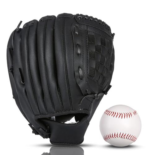 Baseball Glove + Ball Sets, Softball Glove, Baseball Mitt, 10.5''-12.5'' for Youth/Adult Training and Beginner Play, Synthetic Leather Softball Mitt - color: Black, size: 11.5"