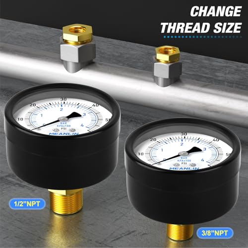 0-60Psi 2" DIAL FACE 1/4" NPT Well Pump Pressure Gauge, with 1/2" NPT and 3/8" NPT Hex Bushing, Pool Sand Filter WOG Water Oil Air Pressure Test, Center Back Mount - size: 0-60Psi, style: 1/4"NPT Back Mount