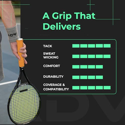 ADV MaxTac Tacky Tennis Overgrip - 12 Pack Extremely Sticky Non-Slip Tennis Grips Overgrip - Razor-Thin & Easy to Use Pro Tennis Racquet Grip Tape (12-Pack Orange)
