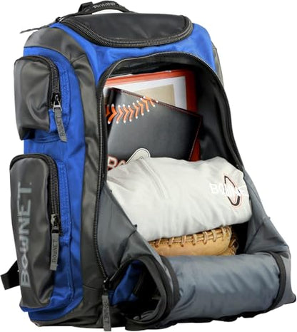 Bownet Commando Coaches Bat Bag – Baseball & Softball Backpack with Fungo Holder, 15.5” Laptop & Tablet Pocket, Large Gear Storage, Padded Straps, Youth & Adult, Royal Blue - color: Royal Blue