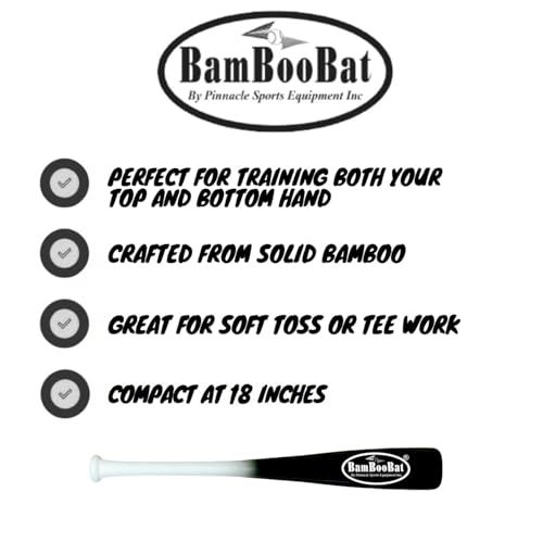 BamBooBat by PINNACLE SPORTS EQUIPMENT INC. Adult Baseball and Softball Wood One Hand Training Bat- 18 Inch or 21 Inch