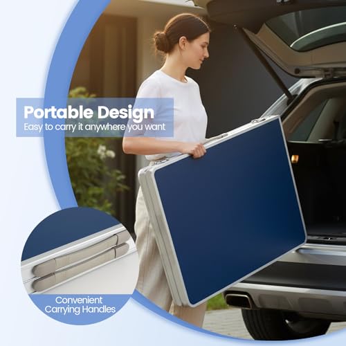 Goplus Foldable Ping Pong Table, 100% Preassembled, Table Tennis Table with Net, 2 Paddles, Ping Pong Balls, Portable Table Tennis Game Set for Indoor Outdoor - style: Blue&Green-48''