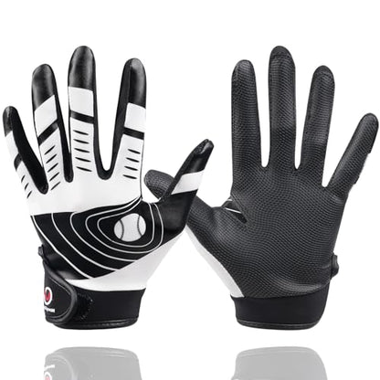 Youth Baseball Batting Gloves,Kids Super Grip Softball/Teeball Gloves for Boys and Girls - color: Black/White, size: Youth M/L(6-6.5in)