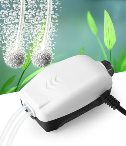 2W Nano Whisper Aquarium Air Pump, 57GPH Adjustable Dual Outlet Fish Tank Oxygen Pump, Aquarium Aerator for 1-50 Gallon Fish Tanks - style: 2W-57GPH