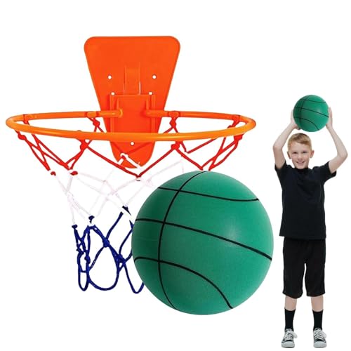 Silent Basketball Hoop and Ball, 18cm Wall Mounted Basketball Hoop Indoor, Noiseless Foam Elastic Sponge Ball WithHoop, SilentBall Professional Indoor BasketballFrame - color: Green