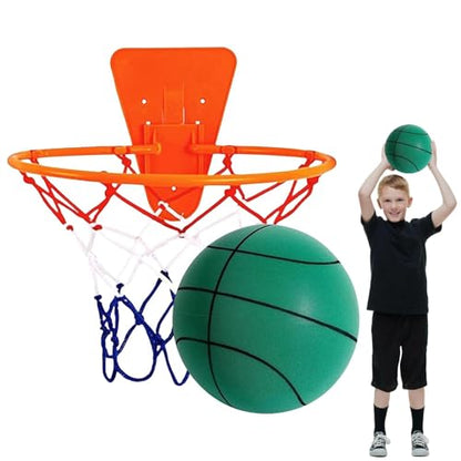 Silent Basketball Hoop and Ball, 18cm Wall Mounted Basketball Hoop Indoor, Noiseless Foam Elastic Sponge Ball WithHoop, SilentBall Professional Indoor BasketballFrame - color: Green