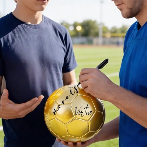 Gold Soccer Ball Size 3 Autograph Football with Display Stand and Air Pump for Trophies, Awards, Championship Party