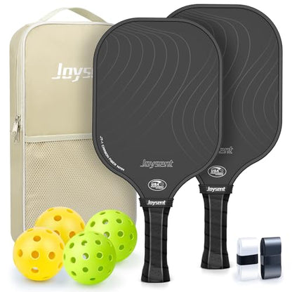Pickleball Paddles Set, USAPA Approved Carbon Fiber Pickleball Set of 2 with Beginner Pickleball Rackets, Indoor Outdoor Pickle Balls for Adults Men Women, JT-1 - color: Black