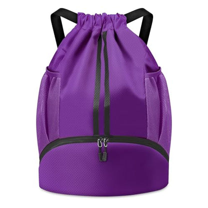 BROTOU Soccer Bags, Football Backpack, Volleyball Bag, Drawstring Backpack with Ball and Shoe Compartment, Football bags for Equipment Swim Gym Bag - color: Dark Purple