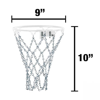 Mini Basketball Set, 9-Inch White Rim with Chain Net, Door Hooks, Ball and Pump - color: Silver
