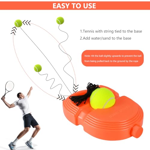 ALLOMN Solo Tennis Trainer Rebound with 3 String Balls, Solo Practice Rebound Ball for Adults, Portable Tennis Training Equipment for Beginners Sport Exercise, Tennis Rebounder Kit.