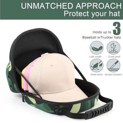GERMUN Hard baseball hat case, Hat Carrier Travel Case with Adjustable Shoulder Strap, Hat cap case for 3 Baseball Caps - Perfect for Traveling & At-Home Storage (Camo Green) - color: 3 Camo Green