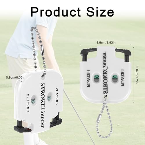 2pcs Golf Stroke Counters, Portable Score Keeper with Hanging Rope Mini Square Design 2 Player Stroke Counter Clicker for Golf Training Competitions & Games (White)
