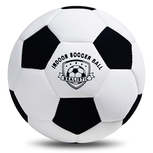 Indoor Soccer Balls Size 4, Soft Safe Silent Soccer Ball for Inside House Kids Aged 8-12 Youth Fun Soccer Gifts for Girls Boys Birthday Easter Back to School - color: Black & White