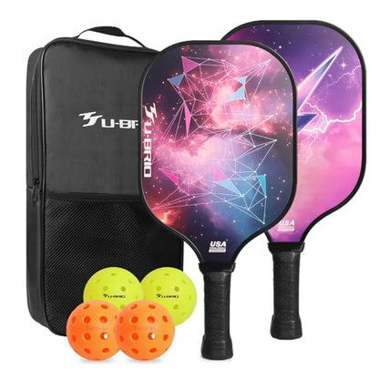 Pickleball Paddles Set of 2 Paddles 4 Balls and 1 Bag Pickleball Set 16MM Fiberglass Pickleball Paddle for Men Women, Pickleball Gifts for Women/Men Friends Family Lovers