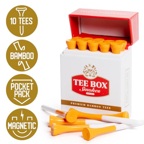 BRIMZ Tee Box Smokes Premium Bamboo Golf Tees – Magnetic Reusable Golf Tee Case – 2 ¾ Inch Eco Friendly Bamboo Tees – Funny Golf Gift for Men & Women – Golf Accessories (10 Tees) - style: 1 Pack Smokes (10 Tees)