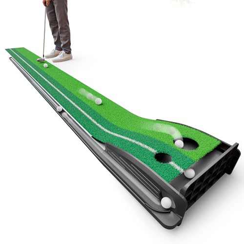 Golf Putting Green Indoor Putting Mat Golf Practice Green for Indoor Training Matt Set with Auto Ball Return, Men's Gifts Accessories for Golfers, Home Office Backyard Use, with 3 Balls
