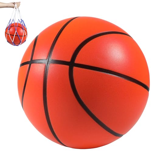 Silent Basketball Size7, New Upgraded Weight 600g Grooved Airless Indoor Basketball, Non-derforming Package, Real Feel & Bounce Like Official Ball, Quiet Dribbling Indoor Training - color: Orange