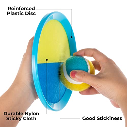 Kids Toys - Outdoor Games, Beach Toys, Toss and Ball Set with 4 Paddles and 3 Balls, Perfect Beach Games Sets Playground Sets for Backyards Easter Gifts for Kids/Adults/Family (Blue+Light Yellow)