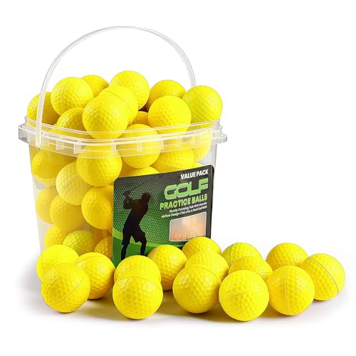 FINGER TEN Golf Practice Balls with Bucket Value 50 Pack, Soft Foam with Limited Flight for Safe Practice, Orange Yellow Pink Bright Colors for Indoor Outdoor Backyard Pool Use