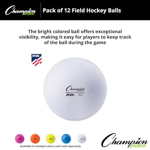 Champion Sports Field Hockey Balls – NFHS Approved, High-Visibility Regulation Balls, 12-Pack - color: White (Pack of 12)