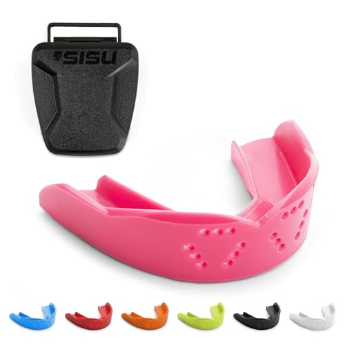 SISU 3D Mouthguard - Pre-Formed, Easy Fit Protection for Lacrosse, Football, Hockey, Team Sports - Remoldable Up to 20 Times - Non Toxic - color: Hot Pink With Case, size: Adult (over 5' tall)