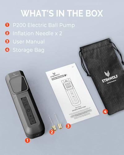 ETENWOLF P200 Electric Ball Pump 2000mAh Sports Air Pump with Digital Pressure Gauge, Fast Inflation & Deflation for Basketball Soccer Volleyball Football