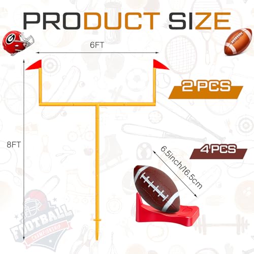Jenaai 2 Pcs Football Field Goal Post Set with 4 Inflatable Balls, 2 Kicking Tee, Pump Easy Assembly Sport Foot Accessories 8 x 6 ft Adjustable Ball Goal Post for Backyard Game