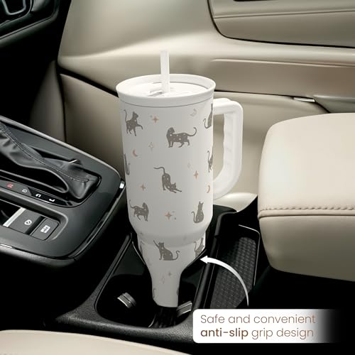 Gift for Cat Lovers Cat Mom – 40oz Stainless Steel Tumbler with Handle and Straw - Travel Coffee Mug for Women, Gift for Birthday, Christmas - color: Cat