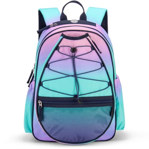 Choco Mocha Kids Tennis Bag, 16 Inch Youth & Junior Tennis Backpack with Shoe Compartment, Holds 2 Rackets (21–23 Inch) - color: Purple Blue