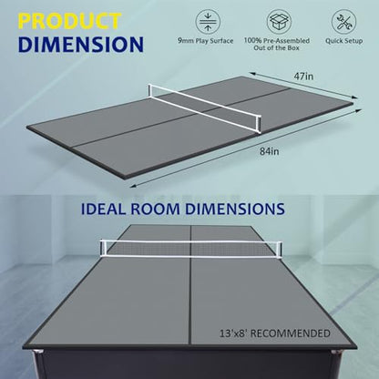Ping Pong Table Topper for Pool Table, Foldable Ping Pong Table Top with Net Set, Portable Table Tennis Conversion Top Includes Foam Padding for Protection, Easy Conversion