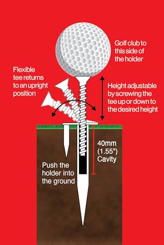 MARGIN Golf Driving Range tee Holder and Flexible Golf tees, for Grass, Automatic and Stays in Place, Height Adjustable, consistent tee Height, virtually Unbreakable Plastic tees 2 1/2" & 3 1/4"