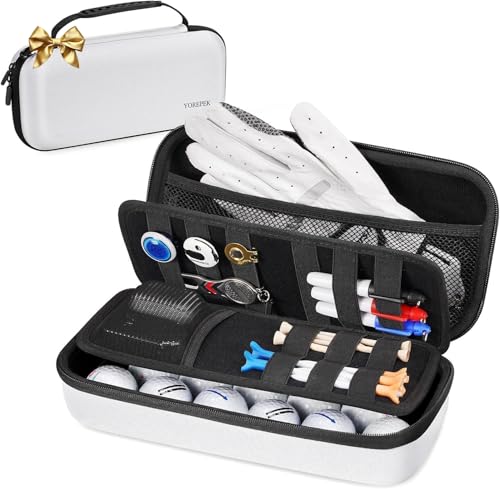 YOREPEK Golf Glove Holder with Removable Glove Shaper, Golf Valentines Gift, Protective Hard Shell Golf Accessories Case Bag with 2 Dividers Fits Balls, Tees, Markers, Cool Gifts for Golfers