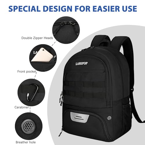 LARIPOP Soccer Backpack with Ball Holder & Shoe Compartment Large Capacity Youth Sports Bag for Training - color: black