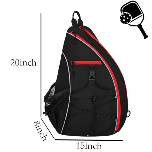 Goloni Pickleball Sling Bag for Men Women, Lightweight Pickleball Backpack with Fence Hook - color: Black Red