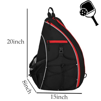 Goloni Pickleball Sling Bag for Men Women, Lightweight Pickleball Backpack with Fence Hook - color: Black Red