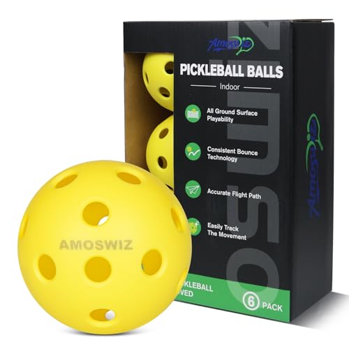 Indoor Pickleball Balls, 6/12 Pack of 26 Holes Pickleballs, USAPA Approved Indoor Pickleballs Set, High Visibility Durable Pickle Balls for Training and Tournament - color: Yellow Indoor Balls with Mesh Bag