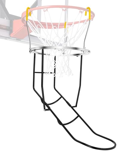 Upgraded Basketball Shot Trainer Rebounder, Heavy Duty Basketball Return Attachment with 360° Rotating Chute, Portable Ball Returns Training Aid Fits Standard 18" Hoop Rims Indoor or Outdoor