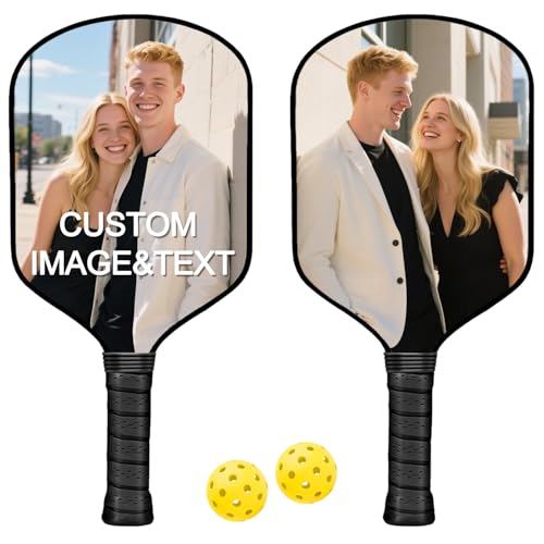 Custom Pickleball Paddles with Photo Text Logo, Personalized Pickleball Paddles with Comfort Grip, Personalized Gifts for Beginners, Lover, Boyfriend, Men (Only One Paddle) - color: black