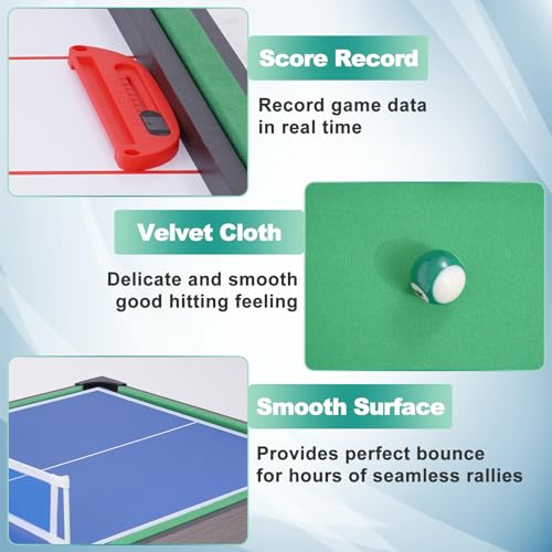 RAYKEEP Foldable Multi Game Table, 4-in-1 Combo Game Table Set with Ping Pong, Hockey, Pool Billiards and Foosball for Adults, Home, Game Room, Friends & Family - color: Light wood grain